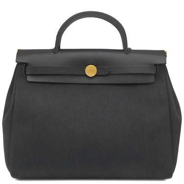 エルメス HERMES エールバッグジップ 31 ブラック トワルミリタリー ヴァッシュハンター ショルダーバッグ ゴールド金具 黒