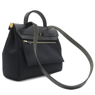 エルメス HERMES エールバッグジップ 31 ブラック トワルミリタリー ヴァッシュハンター ショルダーバッグ ゴールド金具 黒