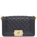 シャネル CHANEL ボーイシャネル ミニ チェーンショルダー ネイビー ラムスキン ショルダーバッグ ゴールド金具 紺