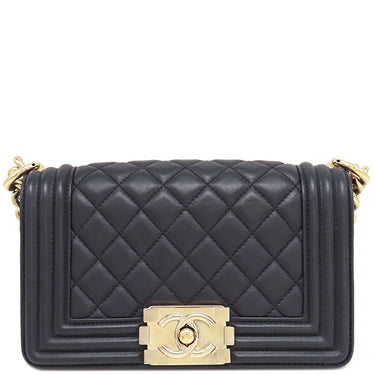 シャネル CHANEL ボーイシャネル ミニ チェーンショルダー ネイビー ラムスキン ショルダーバッグ ゴールド金具 紺