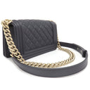 シャネル CHANEL ボーイシャネル ミニ チェーンショルダー ネイビー ラムスキン ショルダーバッグ ゴールド金具 紺