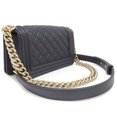 シャネル CHANEL ボーイシャネル ミニ チェーンショルダー ネイビー ラムスキン ショルダーバッグ ゴールド金具 紺