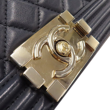 シャネル CHANEL ボーイシャネル ミニ チェーンショルダー ネイビー ラムスキン ショルダーバッグ ゴールド金具 紺