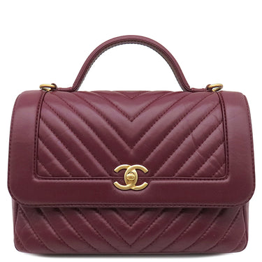 シャネル CHANEL シェブロン ココハンドル ボルドー カーフ 2WAYバッグ ゴールド金具 赤 Vステッチ チェーンショルダー