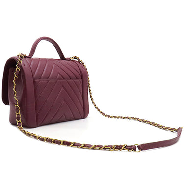 シャネル CHANEL シェブロン ココハンドル ボルドー カーフ 2WAYバッグ ゴールド金具 赤 Vステッチ チェーンショルダー