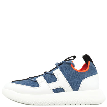 エルメス HERMES デュエル DUEL H212200Z ブルーXホワイト ファブリック レザー #39 スニーカー 青 白 スリッポン