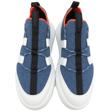 エルメス HERMES デュエル DUEL H212200Z ブルーXホワイト ファブリック レザー #39 スニーカー 青 白 スリッポン