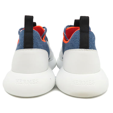 エルメス HERMES デュエル DUEL H212200Z ブルーXホワイト ファブリック レザー #39 スニーカー 青 白 スリッポン