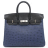エルメス HERMES バーキン25 ヴェルソー ブルーサフィール×ブラック オーストリッチ ハンドバッグ シルバー金具 青 黒