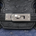 エルメス HERMES バーキン25 ヴェルソー ブルーサフィール×ブラック オーストリッチ ハンドバッグ シルバー金具 青 黒