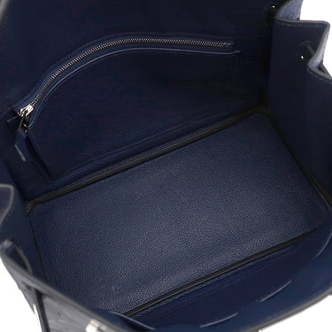 エルメス HERMES バーキン25 ヴェルソー ブルーサフィール×ブラック オーストリッチ ハンドバッグ シルバー金具 青 黒