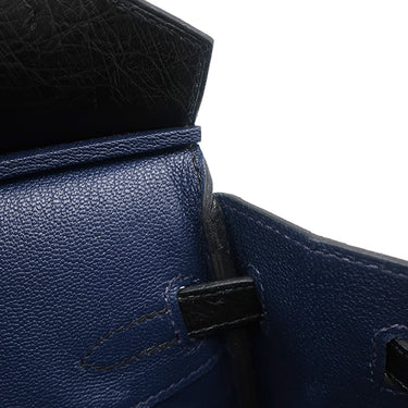 エルメス HERMES バーキン25 ヴェルソー ブルーサフィール×ブラック オーストリッチ ハンドバッグ シルバー金具 青 黒