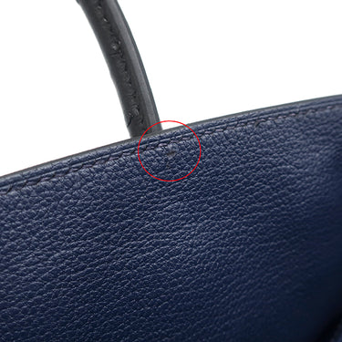 エルメス HERMES バーキン25 ヴェルソー ブルーサフィール×ブラック オーストリッチ ハンドバッグ シルバー金具 青 黒