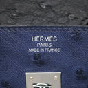 エルメス HERMES バーキン25 ヴェルソー ブルーサフィール×ブラック オーストリッチ ハンドバッグ シルバー金具 青 黒