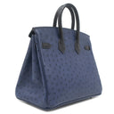 エルメス HERMES バーキン25 ヴェルソー ブルーサフィール×ブラック オーストリッチ ハンドバッグ シルバー金具 青 黒