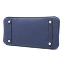 エルメス HERMES バーキン25 ヴェルソー ブルーサフィール×ブラック オーストリッチ ハンドバッグ シルバー金具 青 黒