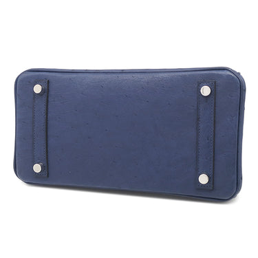 エルメス HERMES バーキン25 ヴェルソー ブルーサフィール×ブラック オーストリッチ ハンドバッグ シルバー金具 青 黒