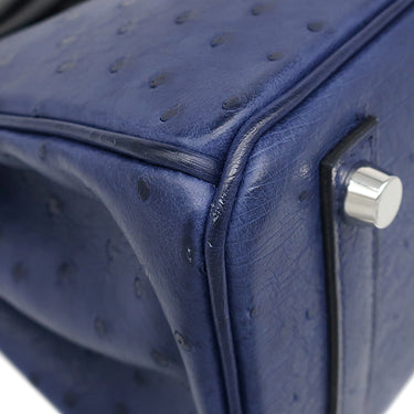 エルメス HERMES バーキン25 ヴェルソー ブルーサフィール×ブラック オーストリッチ ハンドバッグ シルバー金具 青 黒