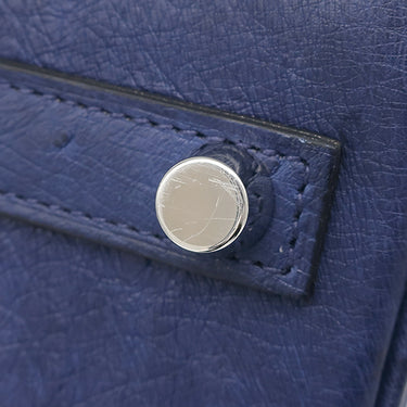 エルメス HERMES バーキン25 ヴェルソー ブルーサフィール×ブラック オーストリッチ ハンドバッグ シルバー金具 青 黒