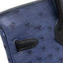 エルメス HERMES バーキン25 ヴェルソー ブルーサフィール×ブラック オーストリッチ ハンドバッグ シルバー金具 青 黒