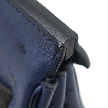 エルメス HERMES バーキン25 ヴェルソー ブルーサフィール×ブラック オーストリッチ ハンドバッグ シルバー金具 青 黒