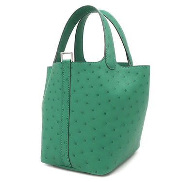 エルメス HERMES ピコタンロック PM ヴェールヴェルティゴ オーストリッチ ハンドバッグ シルバー金具 緑色