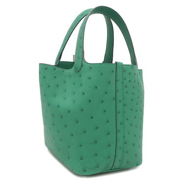エルメス HERMES ピコタンロック PM ヴェールヴェルティゴ オーストリッチ ハンドバッグ シルバー金具 緑色
