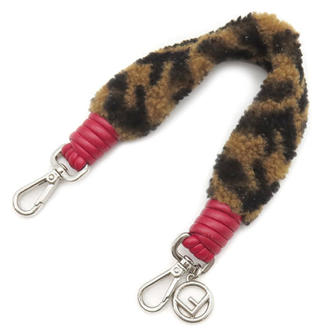 フェンディ FENDI ストラップ ユー ミニ ブラウン×レッド ムートン レザー ショルダーストラップ シルバー金具 茶 赤 ズッカ FF柄 ミニストラップ
