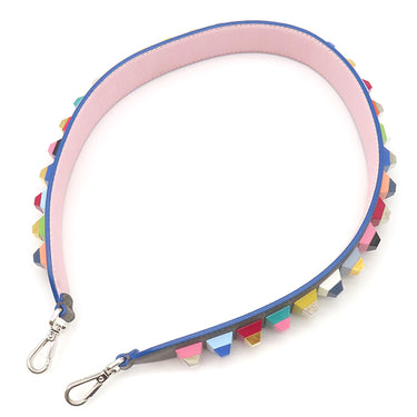 フェンディ FENDI ストラップユー ロング スタッズ 8AV105A5PJF13VK グレージュ×マルチカラー カーフ ショルダーストラップ シルバー金具 青 ピンク