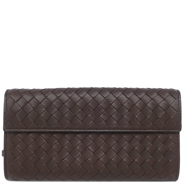 ボッテガヴェネタ BOTTEGA VENETA イントレチャート 150509V001N1000 ダークブラウン レザー 長財布 ゴールド金具 茶 フラップ式