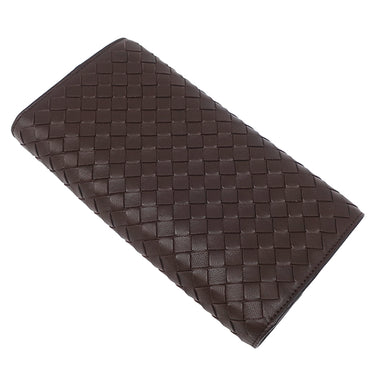 ボッテガヴェネタ BOTTEGA VENETA イントレチャート 150509V001N1000 ダークブラウン レザー 長財布 ゴールド金具 茶 フラップ式