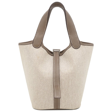 エルメス HERMES ピコタン PM ナチュラル×エトゥープ トワルアッシュ スイフト ハンドバッグ シルバー金具 ベージュ