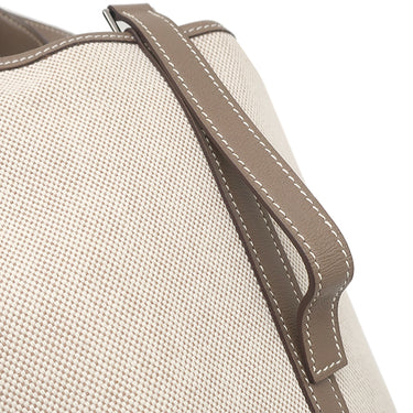 エルメス HERMES ピコタン PM ナチュラル×エトゥープ トワルアッシュ スイフト ハンドバッグ シルバー金具 ベージュ