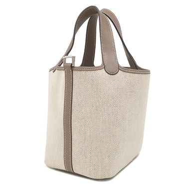 エルメス HERMES ピコタン PM ナチュラル×エトゥープ トワルアッシュ スイフト ハンドバッグ シルバー金具 ベージュ