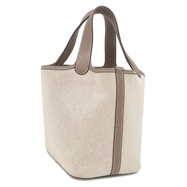 エルメス HERMES ピコタン PM ナチュラル×エトゥープ トワルアッシュ スイフト ハンドバッグ シルバー金具 ベージュ
