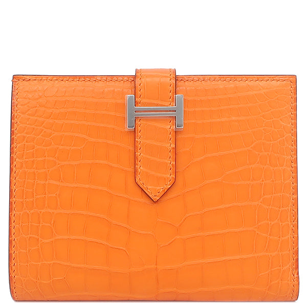 HERMES エルメス べアンコンパクト 二つ折り財布 オレンジ エルメス HERMES ベアンコンパクト オレンジ アリゲーターマット