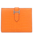 エルメス HERMES ベアンコンパクト オレンジミニアン アリゲーターマット 二つ折り財布 シルバー金具 クロコ
