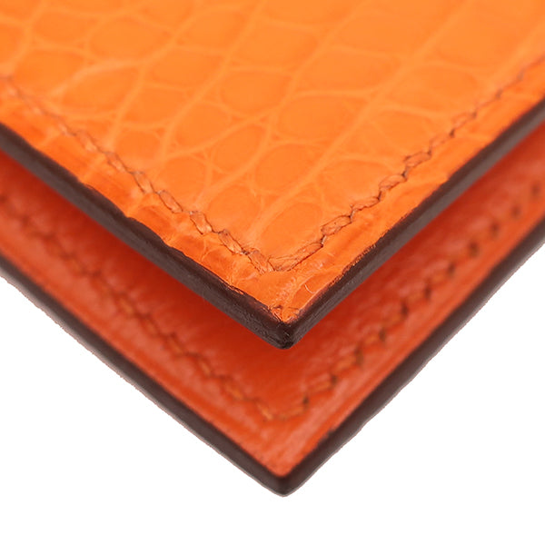 エルメス HERMES ベアンコンパクト オレンジ アリゲーターマット