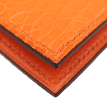 エルメス HERMES ベアンコンパクト オレンジミニアン アリゲーターマット 二つ折り財布 シルバー金具 クロコ