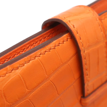エルメス HERMES ベアンコンパクト オレンジミニアン アリゲーターマット 二つ折り財布 シルバー金具 クロコ