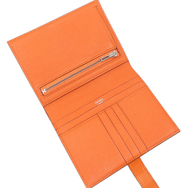 エルメス HERMES ベアンコンパクト オレンジミニアン アリゲーターマット 二つ折り財布 シルバー金具 クロコ