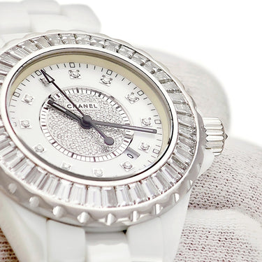 腕時計 シャネル CHANEL J12 リミテッドエディション H1308 クオーツ レディース K18WG×セラミック コンビ 純正ダイヤ 限定12本
