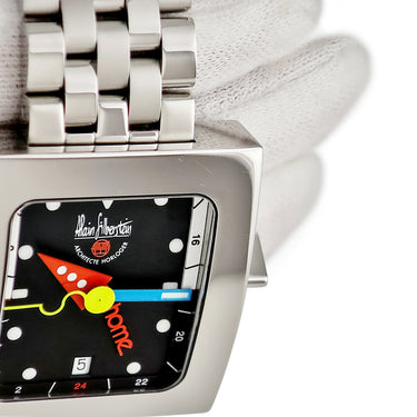 腕時計 アランシルベスタイン ALAIN SILBERSTEIN ペイブ GMT VG11 自動巻き メンズ ブラック 黒 デイト シースルーバック 角型 限定