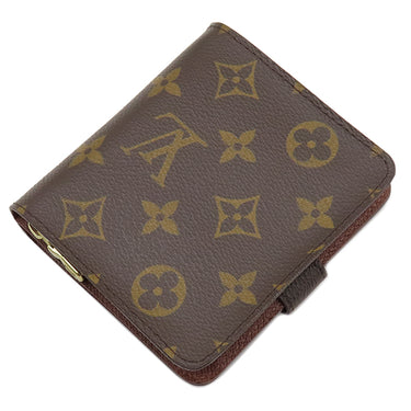 ルイヴィトン LOUIS VUITTON コンパクトジップ M61667 モノグラム モノグラムキャンバス 二つ折り財布 ゴールド金具 茶