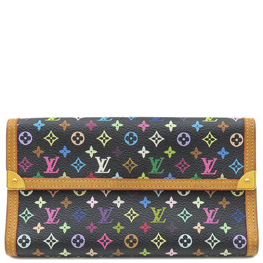 ルイヴィトン LOUIS VUITTON ポルトトレゾール インターナショナル M92658 ブラック×マルチカラー モノグラムマルチカラー 三つ折り財布 ゴールド金具 黒