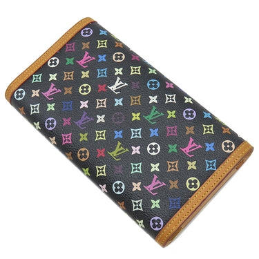ルイヴィトン LOUIS VUITTON ポルトトレゾール インターナショナル M92658 ブラック×マルチカラー モノグラムマルチカラー 三つ折り財布 ゴールド金具 黒