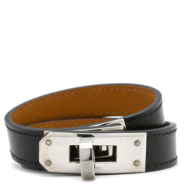 エルメス HERMES ケリードゥブルトゥール ブラック レザー メタル 14036 ブレスレット シルバー金具 黒