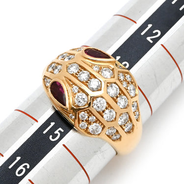 ブルガリ BVLGARI セルペンティ ピンクゴールド K18PG ダイヤモンド ルベライト リング 指輪 750Au 18K スネーク ダイヤ 14号