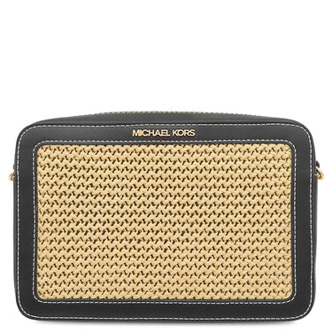マイケルコース Michael Kors ジェットセット クロスボディ ラージ 35S4GTTC3W ブラック×ナチュラル レザー ポリプロピレン ショルダーバッグ ゴールド金具 黒 かごバッグ