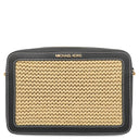 マイケルコース Michael Kors ジェットセット クロスボディ ラージ 35S4GTTC3W ブラック×ナチュラル レザー ポリプロピレン ショルダーバッグ ゴールド金具 黒 かごバッグ